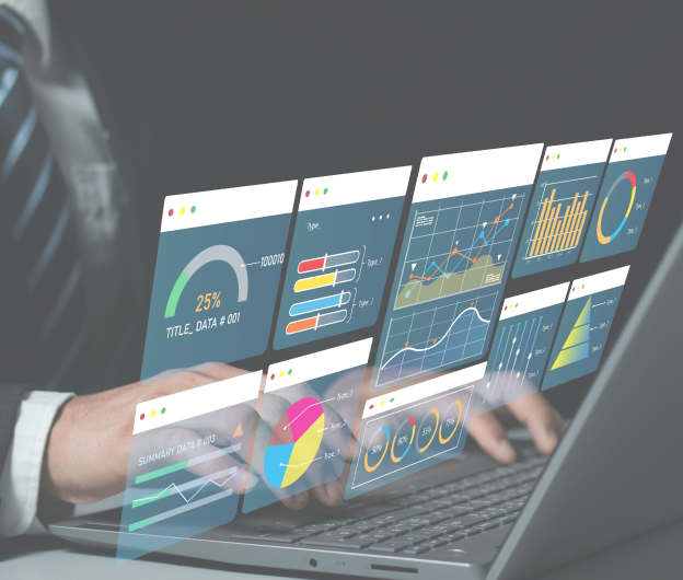 Interactive analytics dashboard with various KPI and performance charts