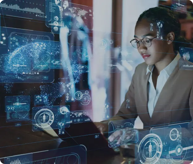 Professional working with futuristic interface